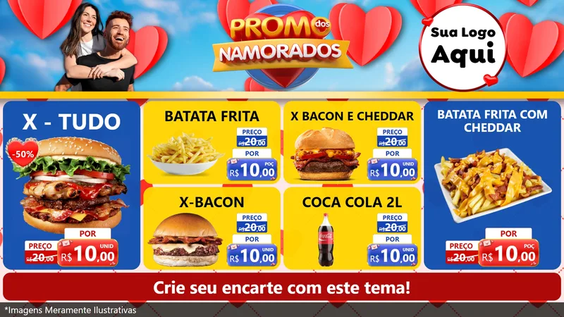 Modelo de TV para TV Horizontal com o tema Promo dos Namorados para Hamburgueria