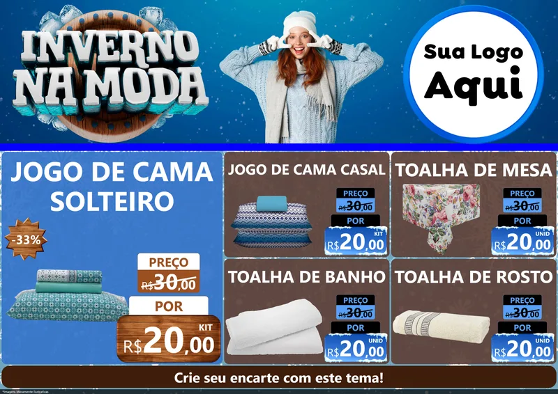 Modelo de Encarte para Encarte A4 Horizontal com o tema Inverno na Moda para Cama, Mesa e Banho