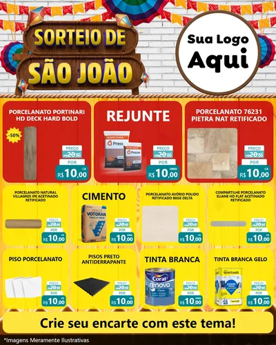 Modelo de Rede Social para Feed Instagram com o tema Sorteio de São João para Pisos e revestimentos