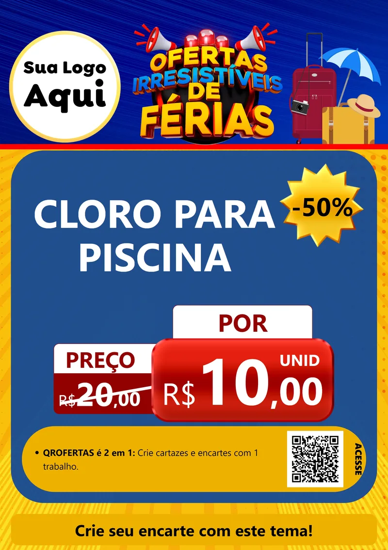 Modelo de Cartaz para Cartaz A4 Vertical com o tema Ofertas Irresistíveis de Férias para Produtos para Piscina