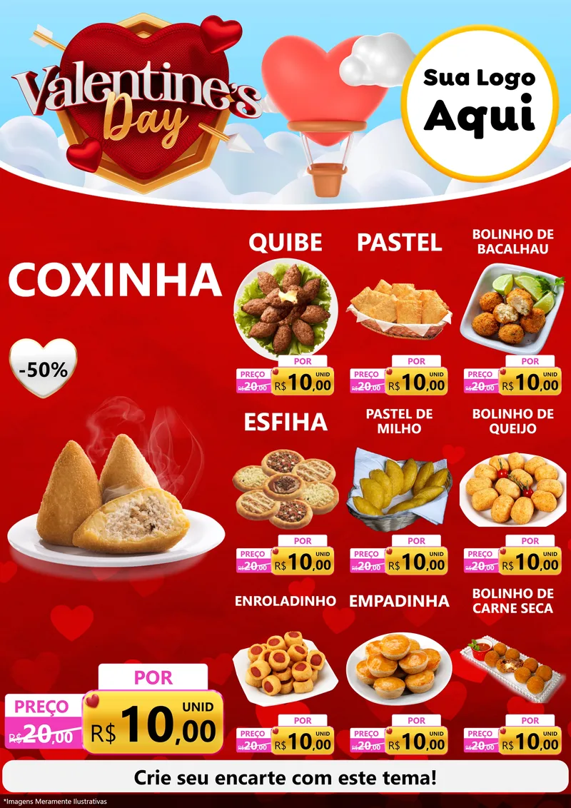 Modelo de Encarte para Encarte A4 Vertical com o tema Valentine's Day para Salgadaria