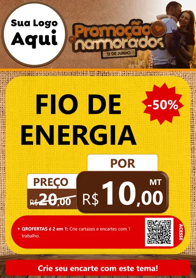 Modelo de Cartaz para Cartaz A4 Vertical com o tema Promoção Namorados para Materiais Elétricos