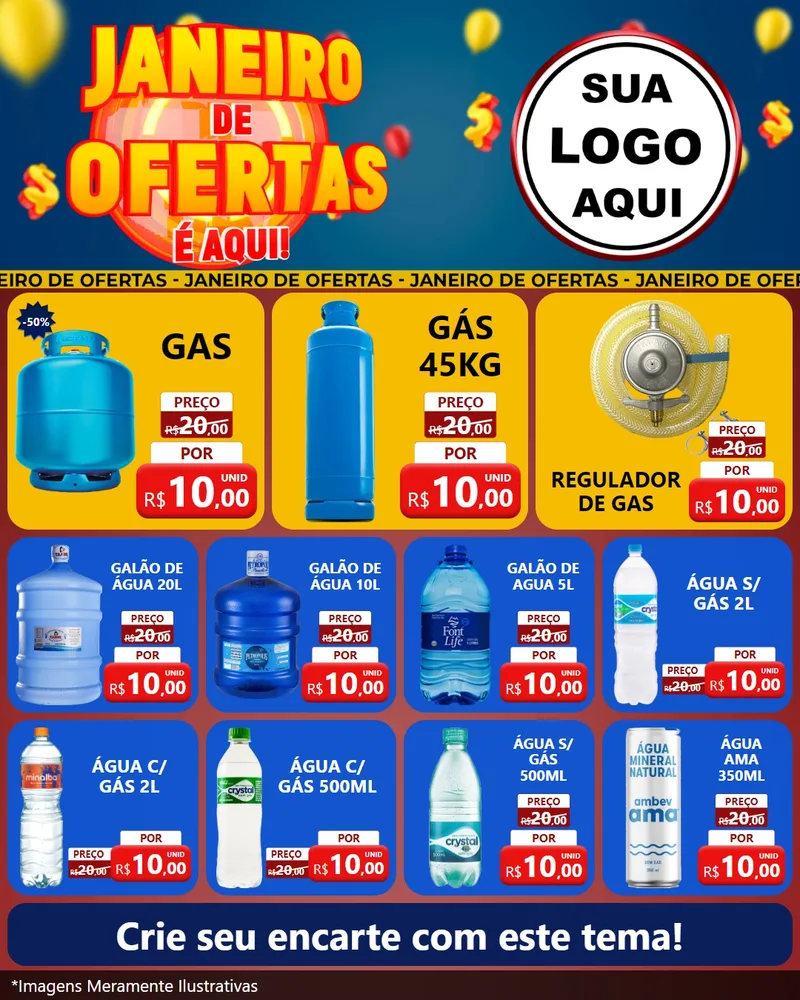 Modelo de Rede Social para Feed Instagram com o tema Janeiro de Ofertas É Aqui! para Água e gás