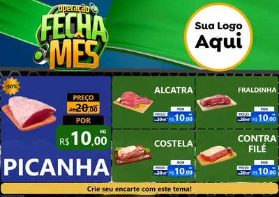 Modelo de Encarte para Encarte A4 Horizontal com o tema Operação Fecha Mês para Açougue