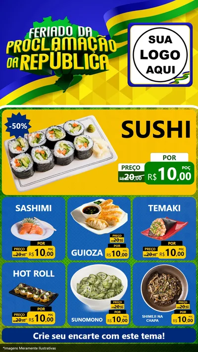 Modelo de Rede Social para Stories com o tema Feriado da Proclamação da República para Comida japonesa