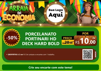 Modelo de Cartaz para Cartaz A4 Horizontal com o tema Arraiá de Economia para Pisos e revestimentos