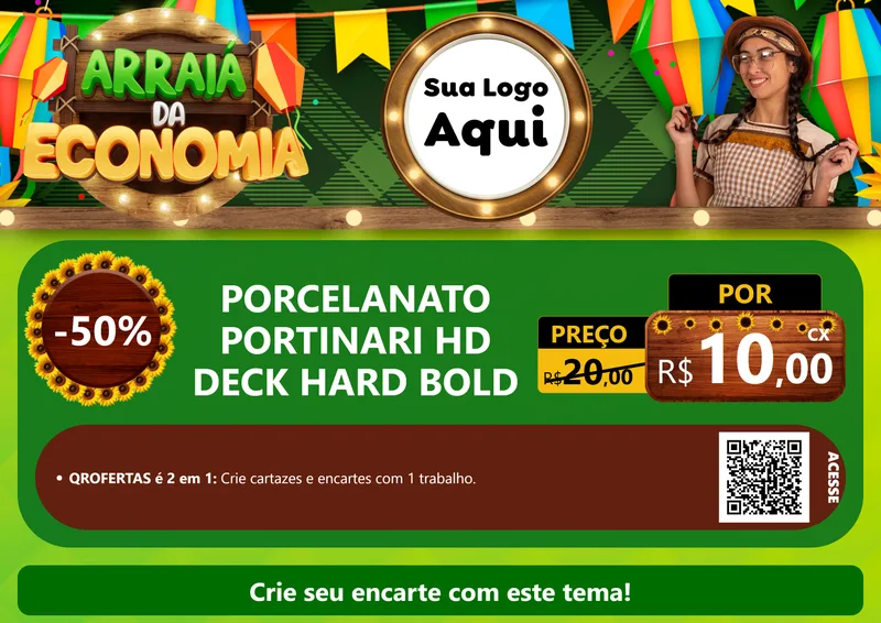 Modelo de Cartaz para Cartaz A4 Horizontal com o tema Arraiá de Economia para Pisos e revestimentos