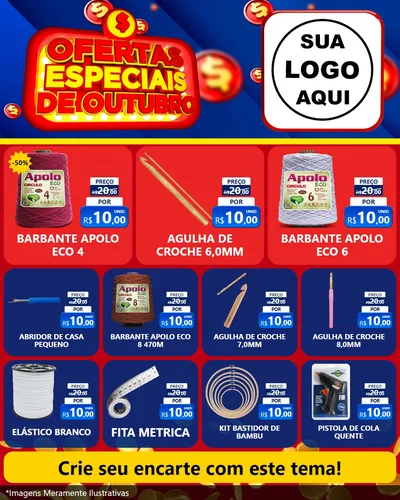 Modelo de Rede Social para Feed Instagram com o tema Ofertas Especiais de Outubro para Armarinho e Aviamentos