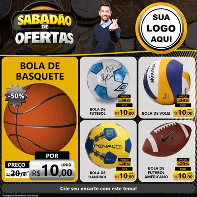 Modelo de Rede Social para Feed Facebook com o tema Sabadão de Ofertas para Artigos Esportivos