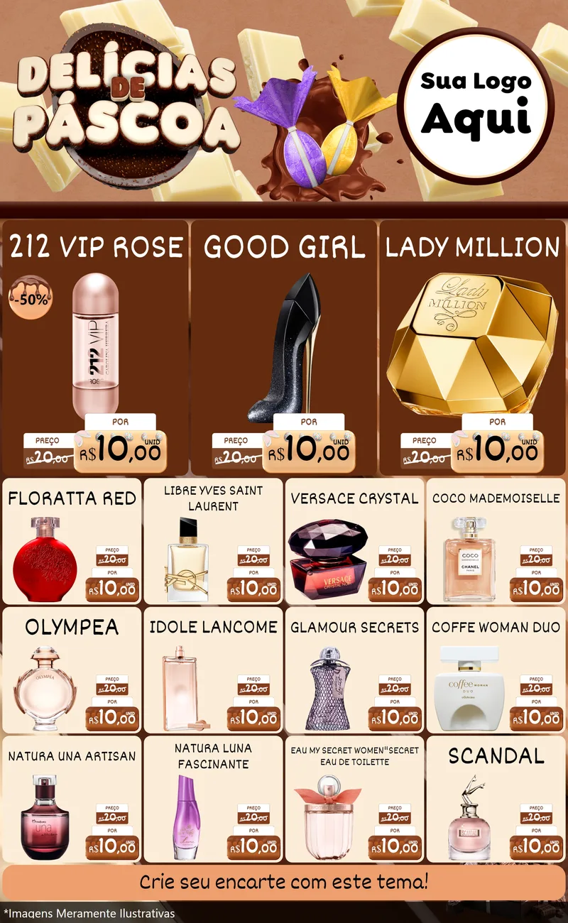 Modelo de Encarte para Encarte Grande com o tema Delícias de Páscoa para Perfumes
