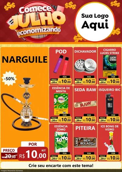 Modelo de Encarte para Encarte A4 Vertical com o tema Comece Julho Economizando para Tabacaria
