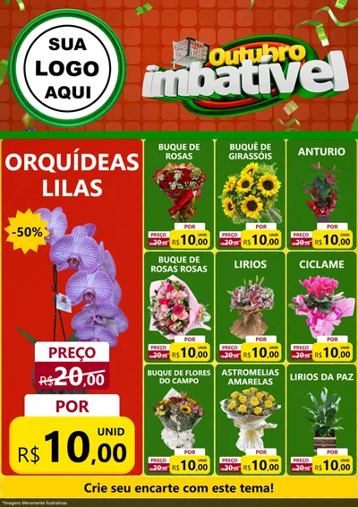 Modelo de Encarte para Encarte A4 Vertical com o tema Outubro Imbatível para Floricultura e jardim