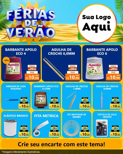 Modelo de Rede Social para Feed Instagram com o tema Férias de Verão para Armarinho e Aviamentos