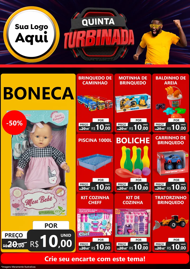 Modelo de Encarte para Encarte A4 Vertical com o tema Quinta Turbinada para Brinquedos