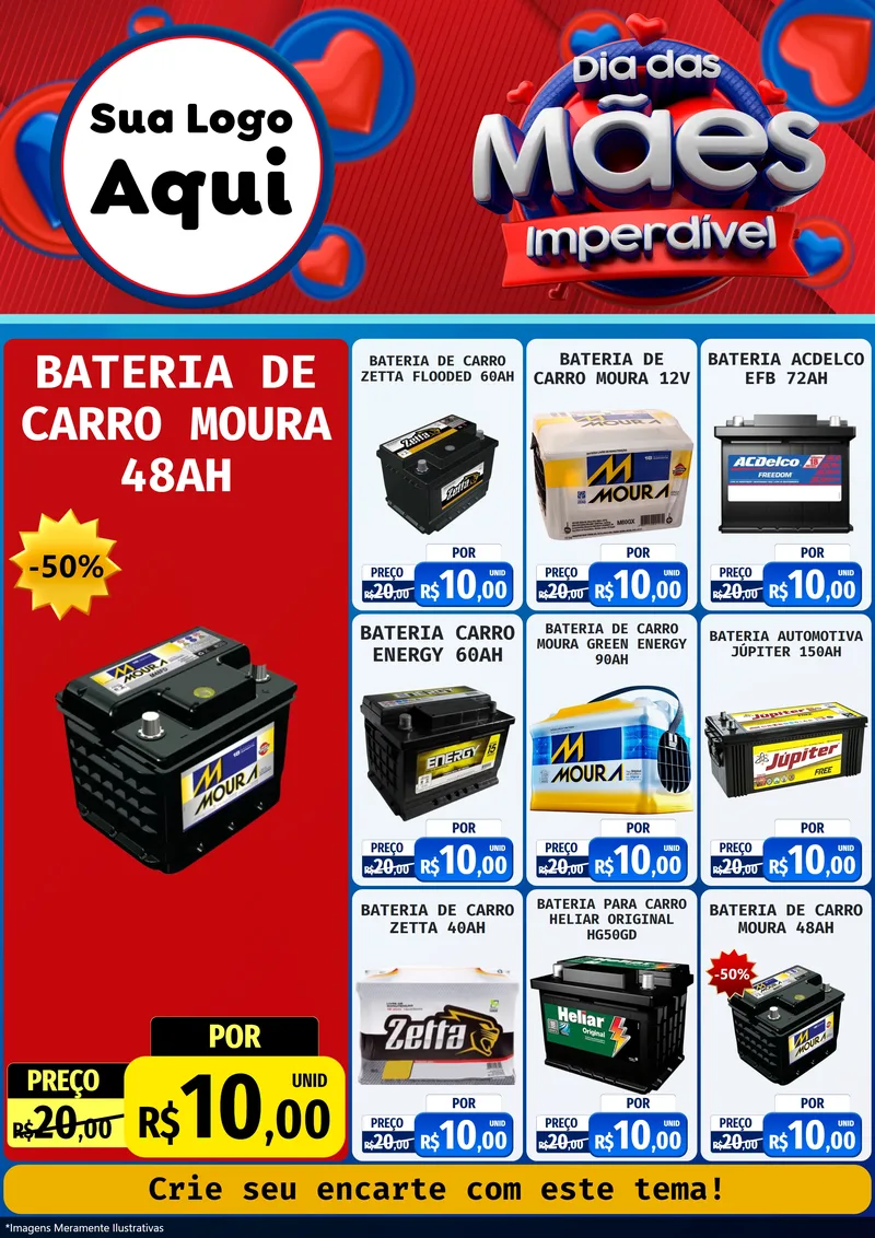 Modelo de Encarte para Encarte A4 Vertical com o tema Dia Das Mães Imperdível para Baterias Elétricas