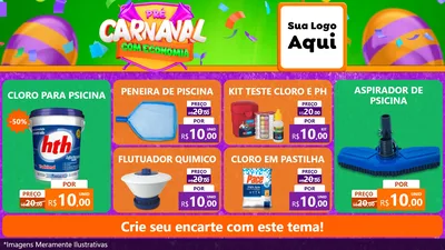 Modelo de TV para TV Horizontal com o tema Pré-Carnaval Com Economia para Produtos para Piscina
