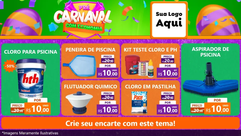Modelo de TV para TV Horizontal com o tema Pré-Carnaval Com Economia para Produtos para Piscina