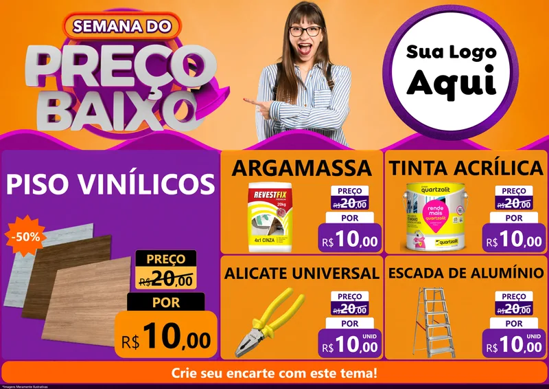 Modelo de Encarte para Encarte A4 Horizontal com o tema Semana do Preço Baixo para Material para Construção