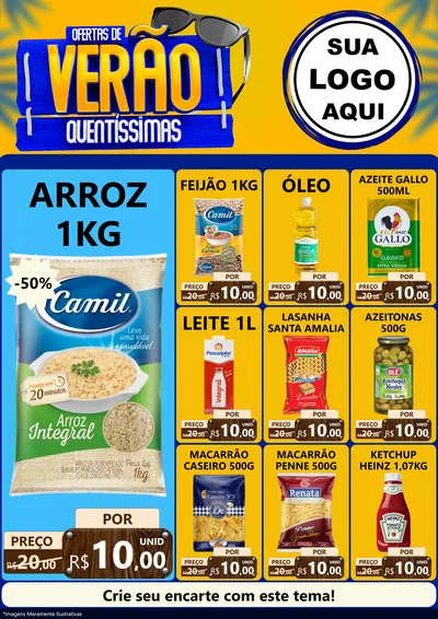 Modelo de Encarte para Encarte A4 Vertical com o tema Ofertas de Verão Quentíssimas para Supermercado