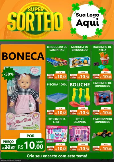 Modelo de Encarte para Encarte A4 Vertical com o tema Super Sorteio para Brinquedos