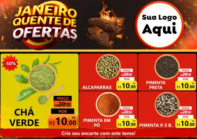 Modelo de Encarte para Encarte A4 Horizontal com o tema Janeiro Quente de Ofertas para Produtos Naturais