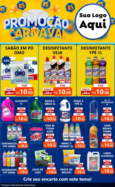 Modelo de Encarte para Encarte Grande com o tema Promoção de Carnaval para Produtos de Limpeza