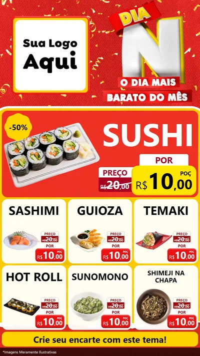 Modelo de Rede Social para Stories com o tema Dia N o Dia Mais Barato do Mês para Comida japonesa