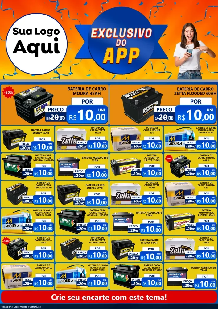 Modelo de Encarte para Encarte A4 Vertical com o tema Exclusivo do Aplicativo para Baterias Elétricas