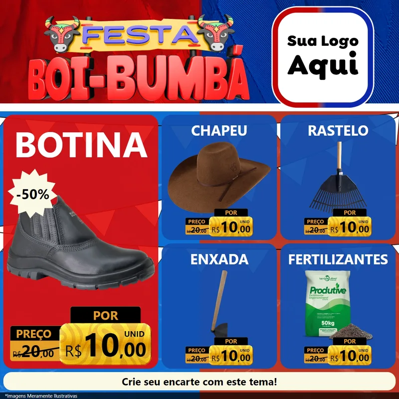 Modelo de Rede Social para Feed Facebook com o tema Festa Boi Bumbá para Agropecuária
