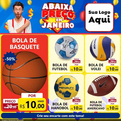 Modelo de Rede Social para Feed Facebook com o tema Abaixa Preço em Janeiro para Artigos Esportivos