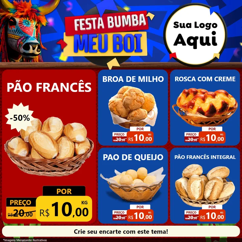 Modelo de Rede Social para Feed Facebook com o tema Festa Bumba meu Boi para Padaria