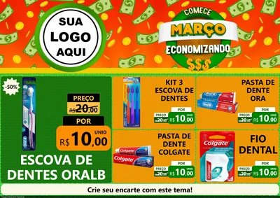 Modelo de Encarte para Encarte A4 Horizontal com o tema Comece Março Economizando para Higiene Pessoal