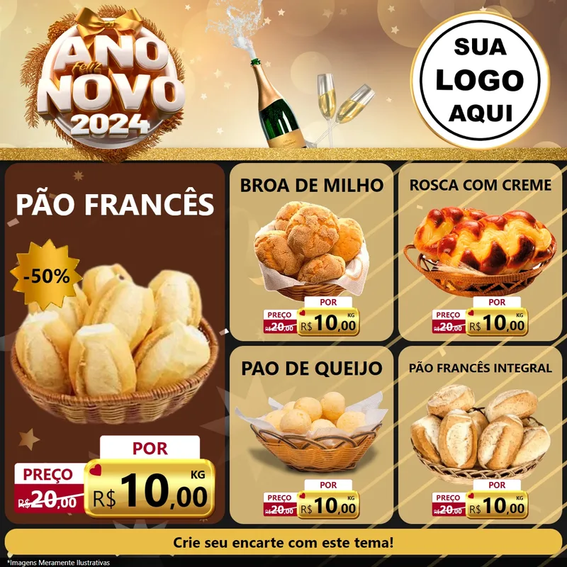 Modelo de Rede Social para Feed Facebook com o tema Feliz Ano Novo 2027 para Padaria