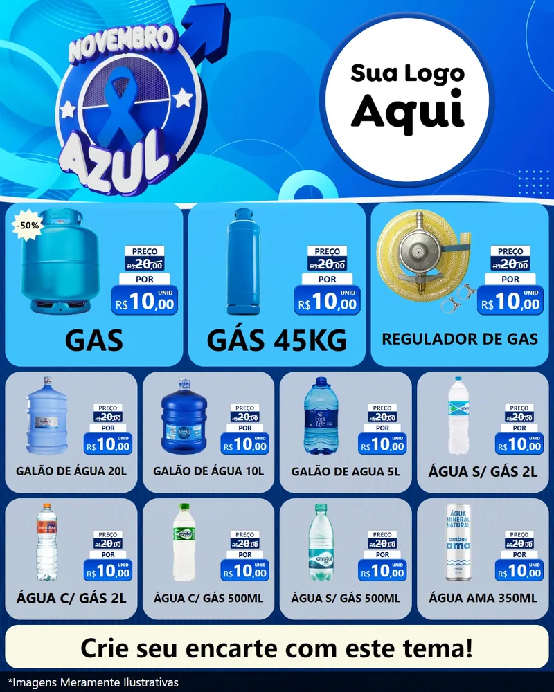 Modelo de Rede Social para Feed Instagram com o tema Novembro Azul para Água e gás