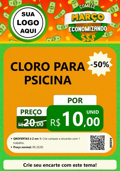 Modelo de Cartaz para Cartaz A4 Vertical com o tema Comece Março Economizando para Produtos para Piscina