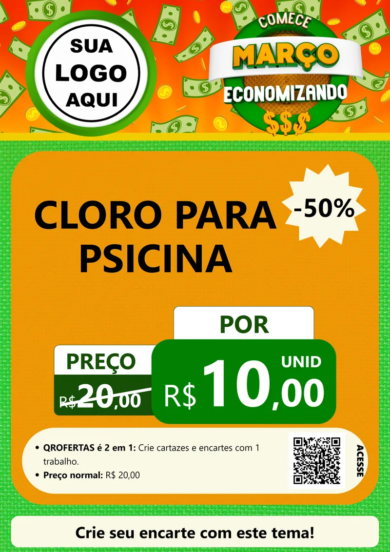 Modelo de Cartaz para Cartaz A4 Vertical com o tema Comece Março Economizando para Produtos para Piscina
