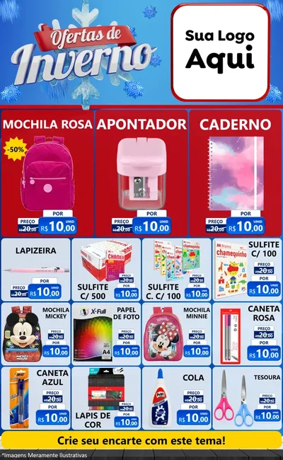 Modelo de Encarte para Encarte Grande com o tema Ofertas de Inverno para Papelaria