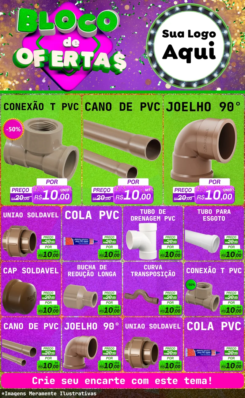 Modelo de Encarte para Encarte Grande com o tema Bloco de Ofertas para Tubos e conexões