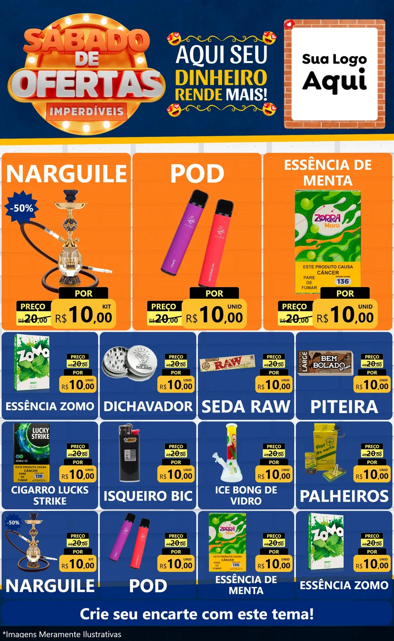 Modelo de Encarte para Encarte Grande com o tema Sábado de Ofertas Imperdíveis para Tabacaria