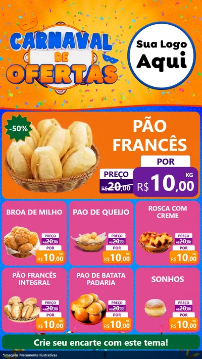 Modelo de Rede Social para Stories com o tema Carnaval de Ofertas para Padaria