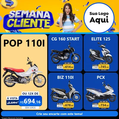 Modelo de Rede Social para Feed Facebook com o tema Semana do Cliente para Concessionaria de Motos