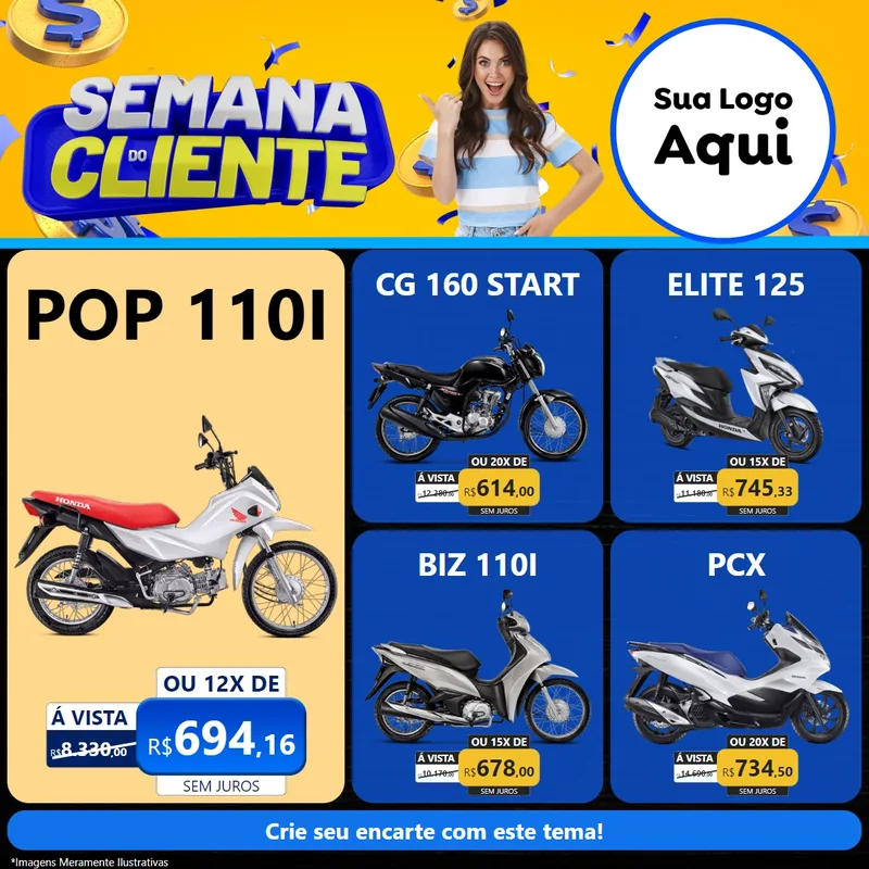 Modelo de Rede Social para Feed Facebook com o tema Semana do Cliente para Concessionaria de Motos