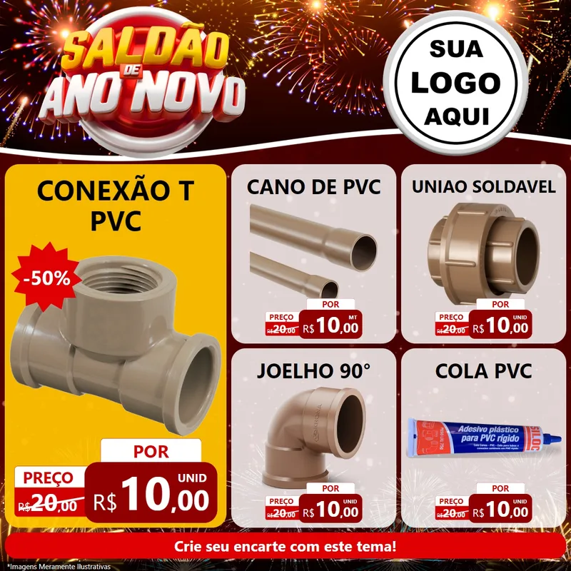 Modelo de Rede Social para Feed Facebook com o tema Saldão de Ano Novo para Tubos e conexões