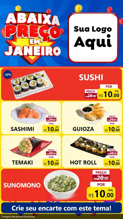 Modelo de TV para TV Vertical com o tema Abaixa Preço em Janeiro para Comida japonesa