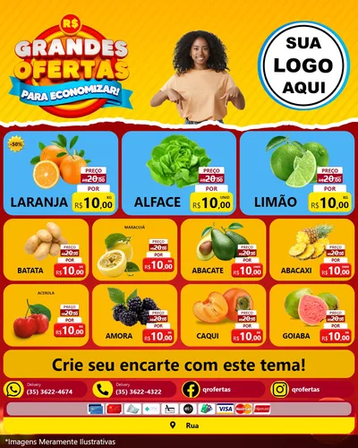 Modelo de Rede Social para Feed Instagram com o tema Grandes Ofertas Para Economizar! para Hortifrúti
