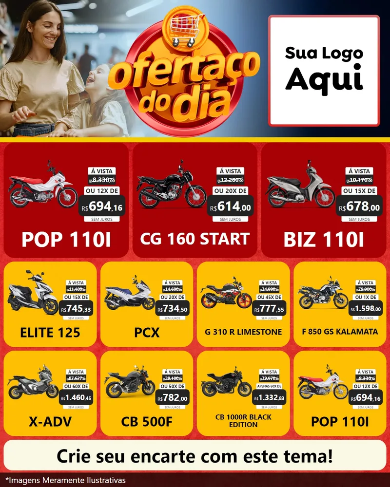 Modelo de Rede Social para Feed Instagram com o tema Ofertaço Do Dia para Concessionaria de Motos