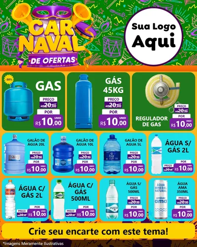 Modelo de Rede Social para Feed Instagram com o tema Carnaval de Ofertas para Água e gás