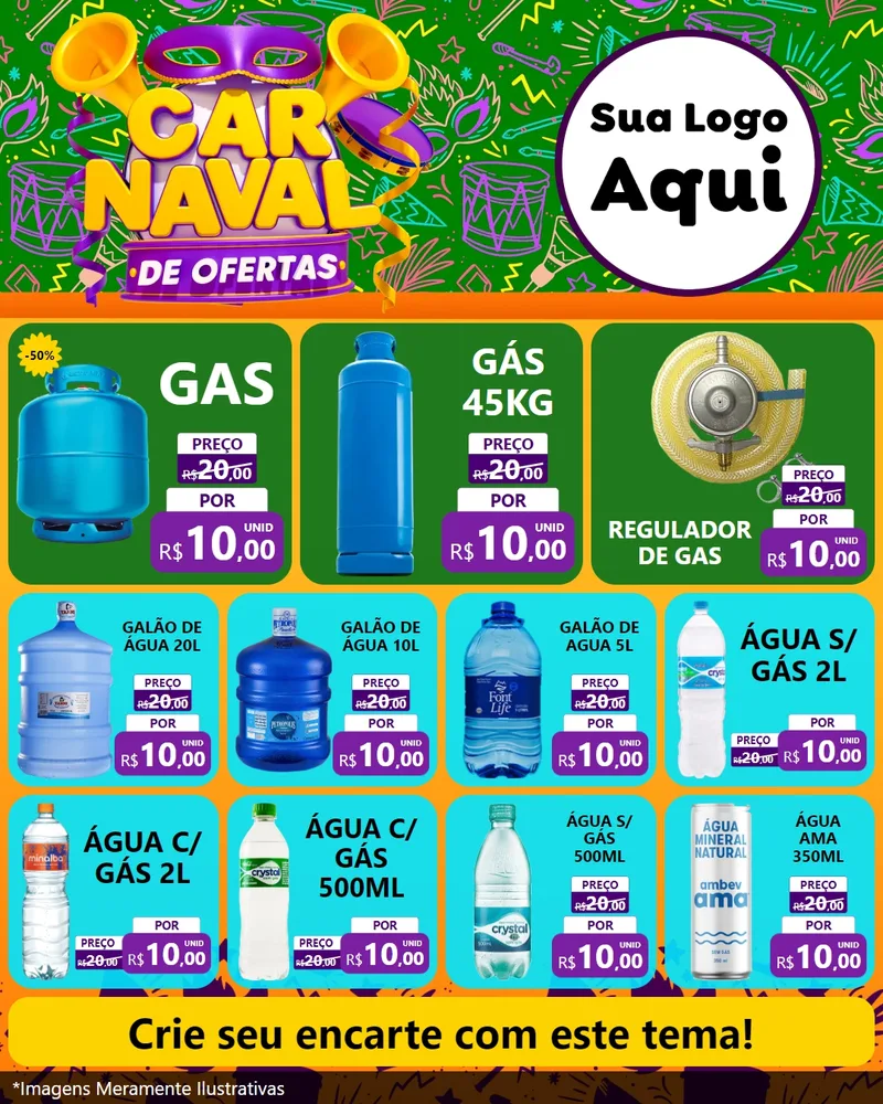 Modelo de Rede Social para Feed Instagram com o tema Carnaval de Ofertas para Água e gás