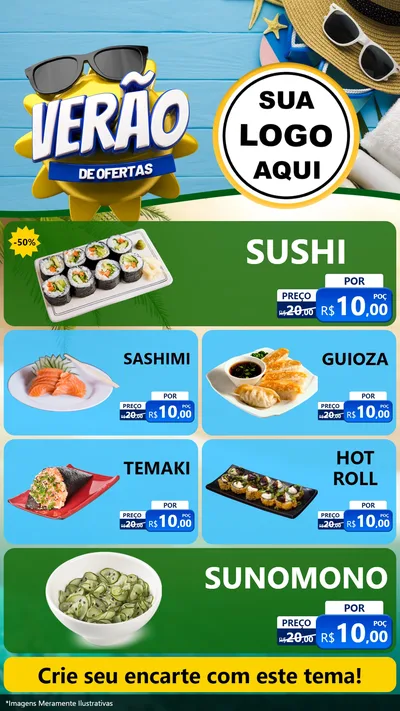 Modelo de TV para TV Vertical com o tema Verão de Ofertas para Comida japonesa