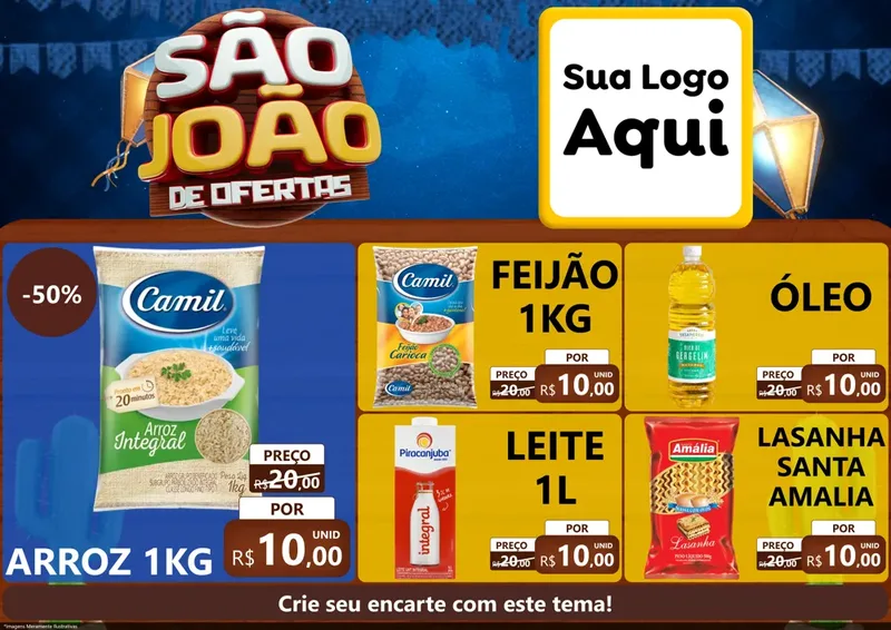 Modelo de Encarte para Encarte A4 Horizontal com o tema São João Ofertas Imbatíveis! - Junina para Supermercado
